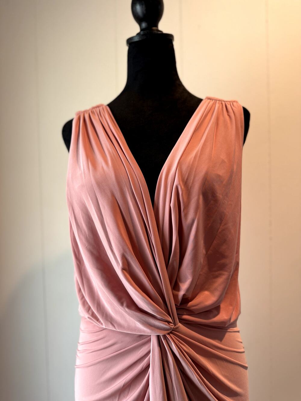 MISA Los Angeles Leza Gathered Crossover Pink Sleeveless Tulip Maxi Dress Size M